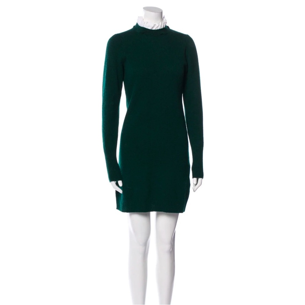 Sandro Paris Green Sweater Shift Dress with Lace Trim removable collar
